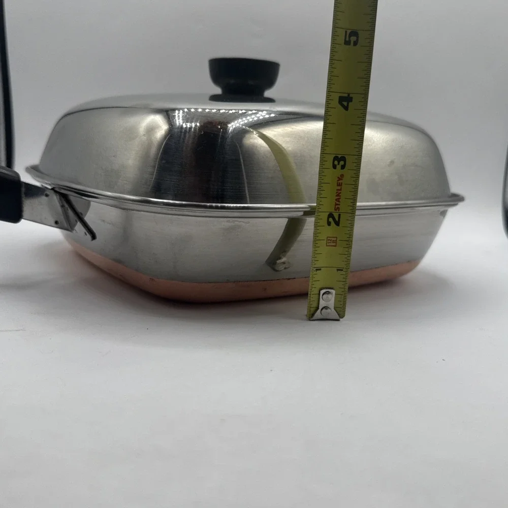 Revere Ware USA Small Square Copper Bottom Pot Fry Pan Skillet Bacon Clean